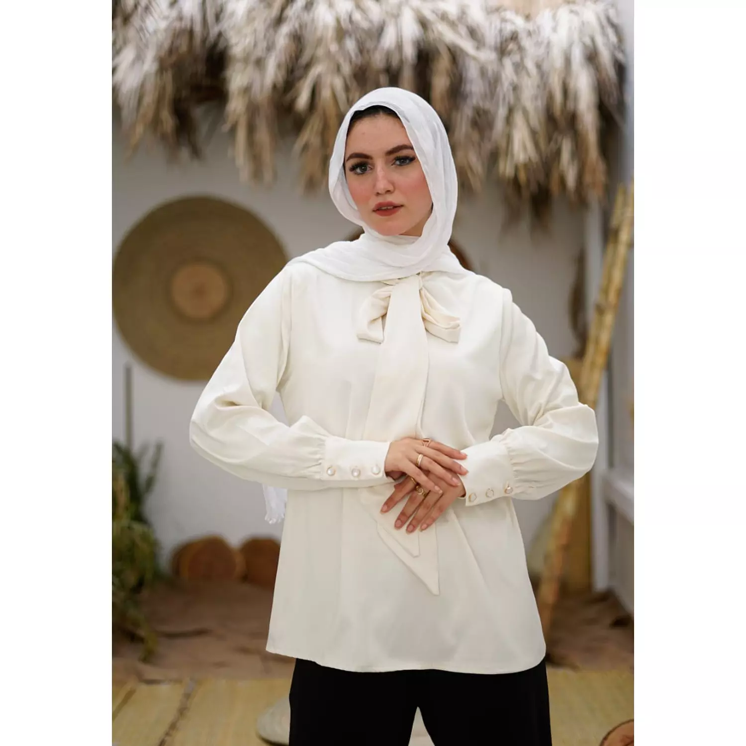 Off White Satin Blouse hover image