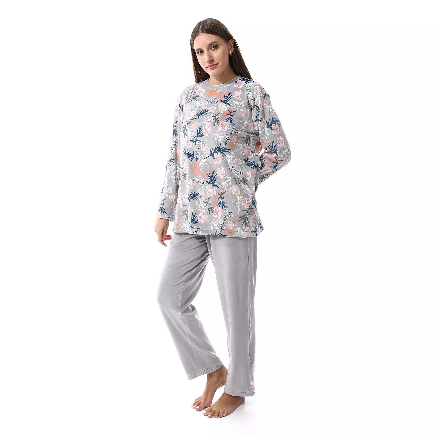 Shorto Women Fleece Flower PJ - Grey -2659 - 024 4