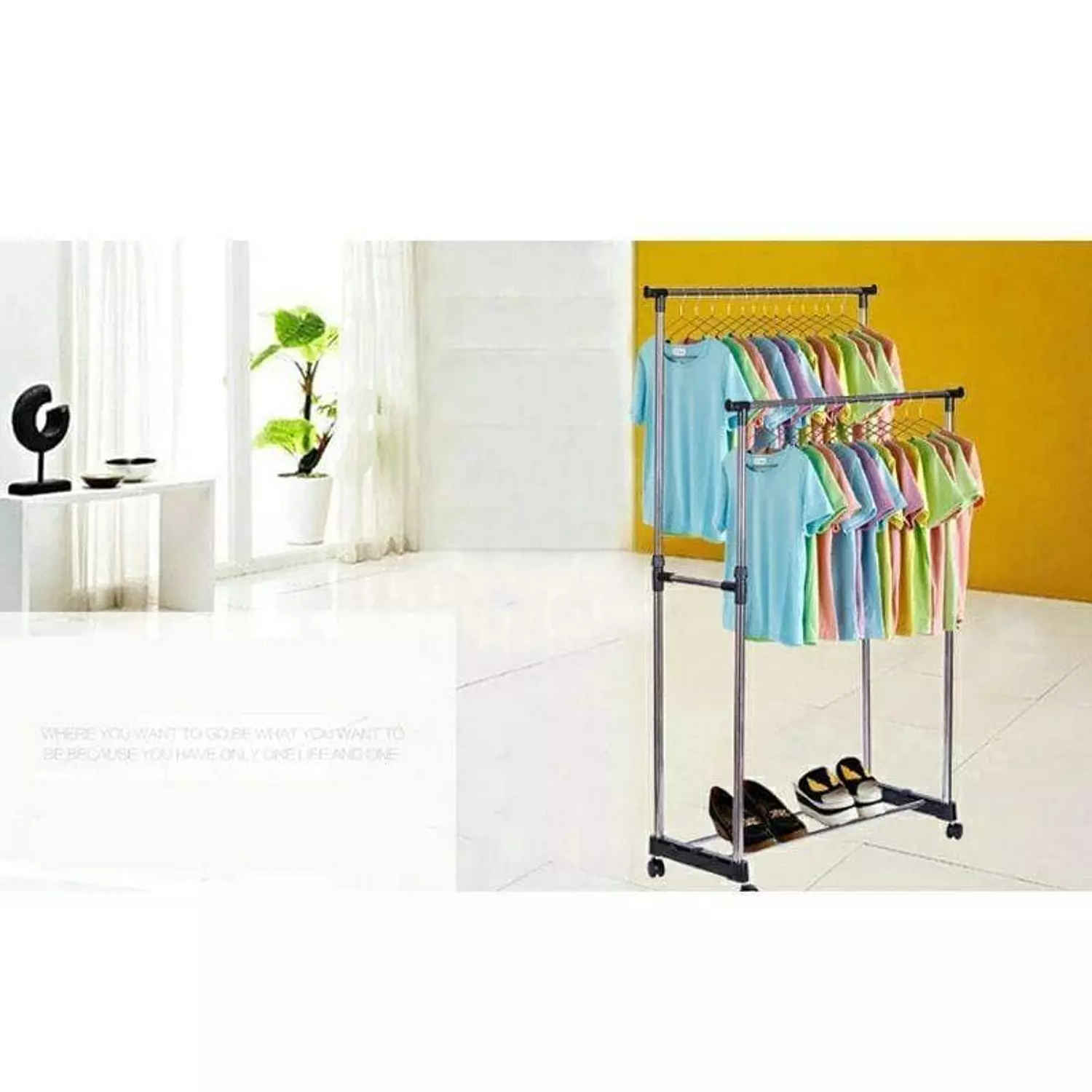 Clothes portable Rack Hanger Extendable Rolling Double pole 7