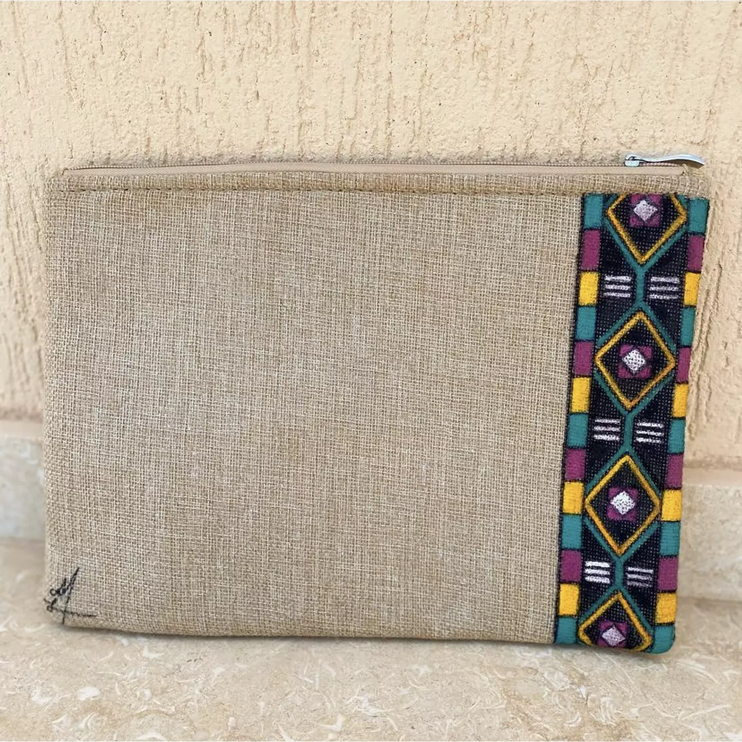 Aztec Birder Hand-Painted Burlap Pouch by order 6