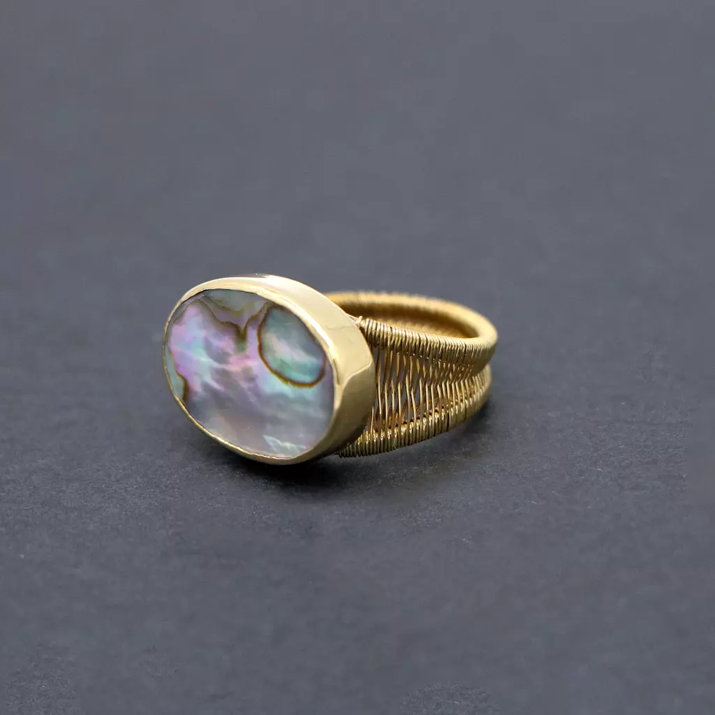  Brass ring with abalone shell.
