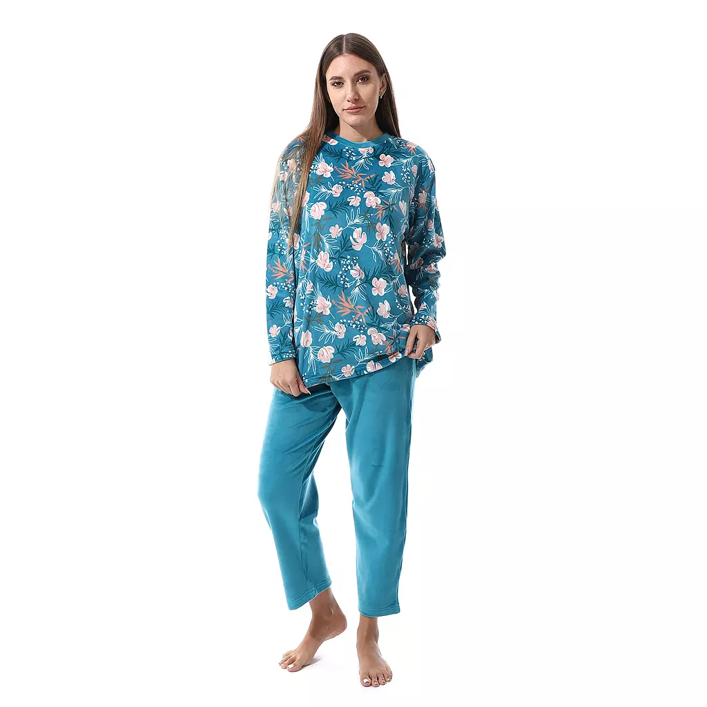 Shorto Women Fleece Flower PJ - Turquoise -2659 - 024 