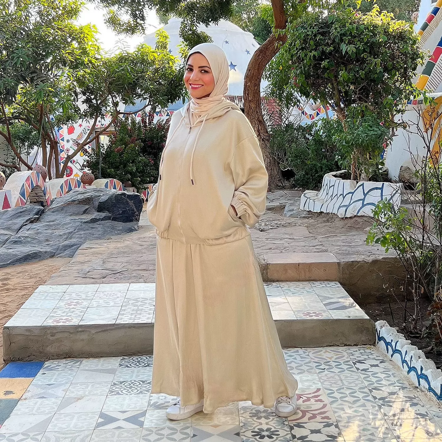 Hijab Ribbed Skirt Set - Beige 5