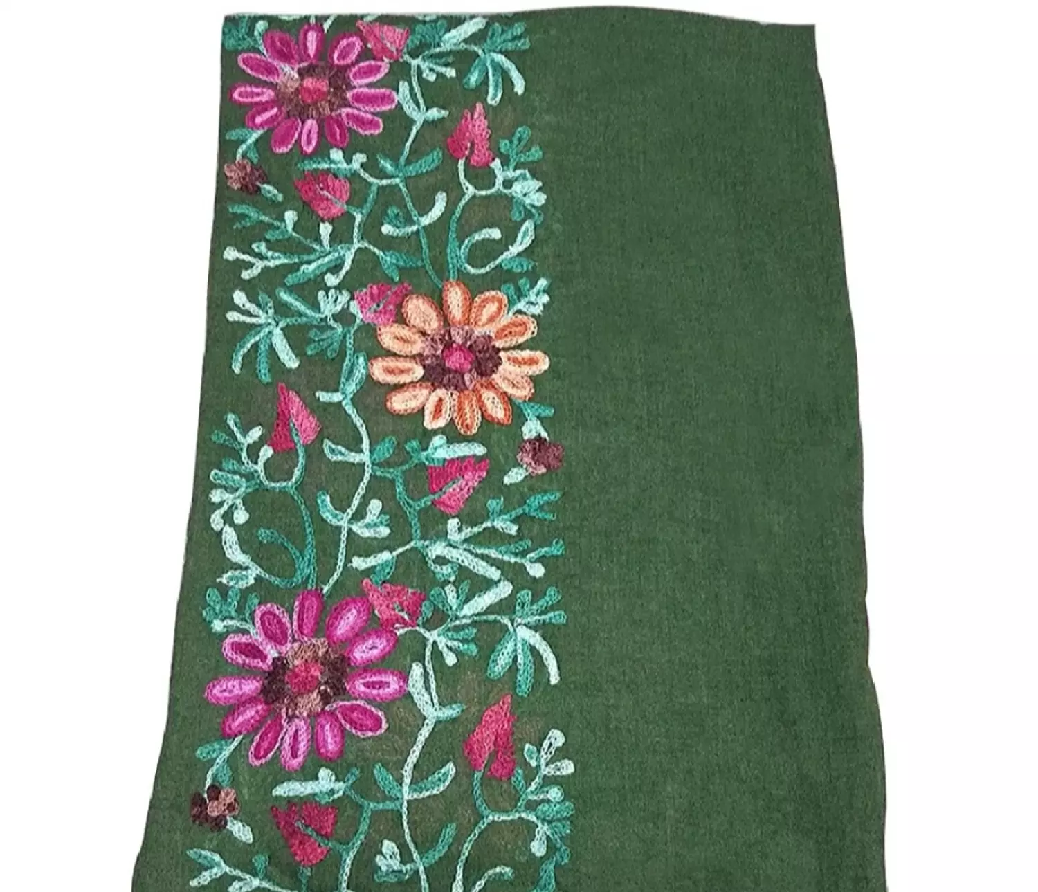 Lightweight Embroidered Cotton Scraf- Dark Green hover image