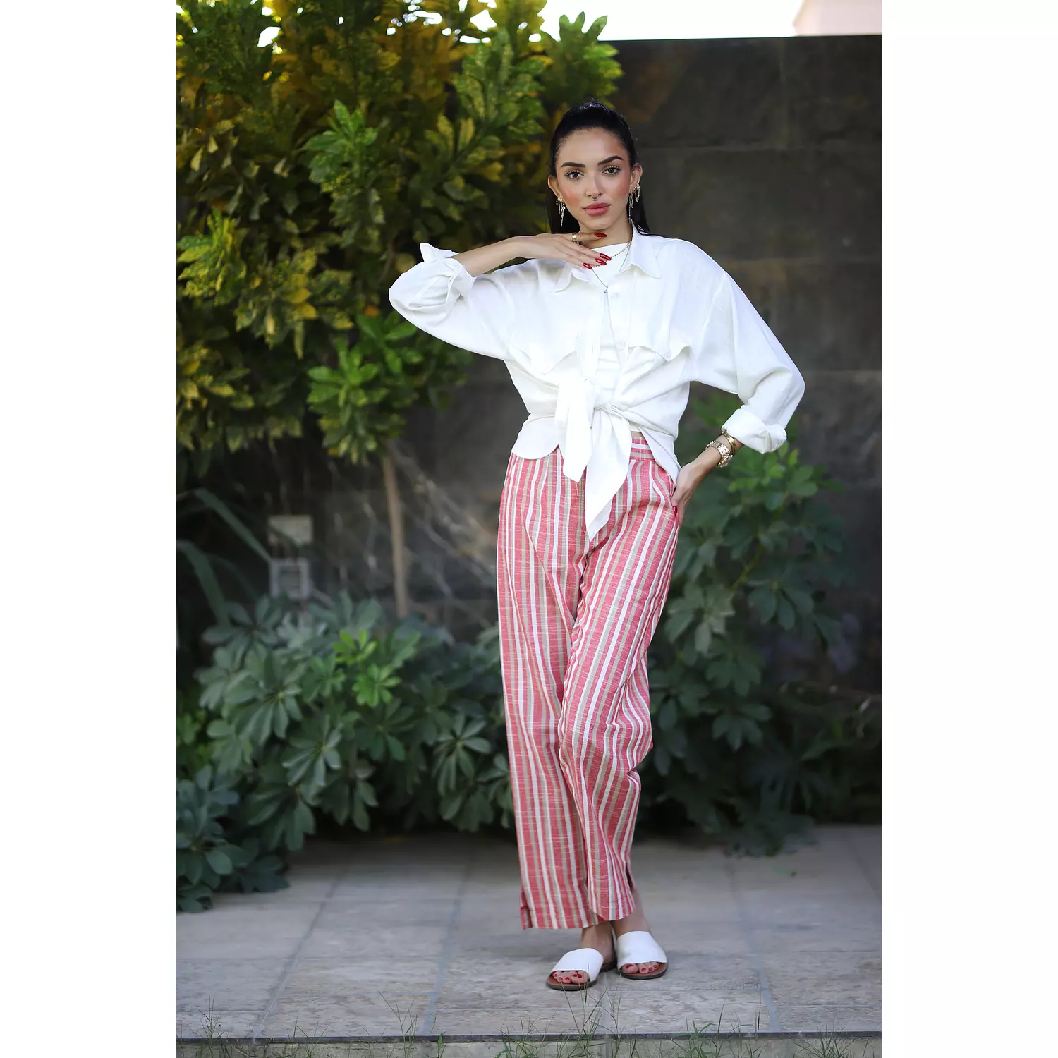 Stripped Linen Pants- Red Nude 3