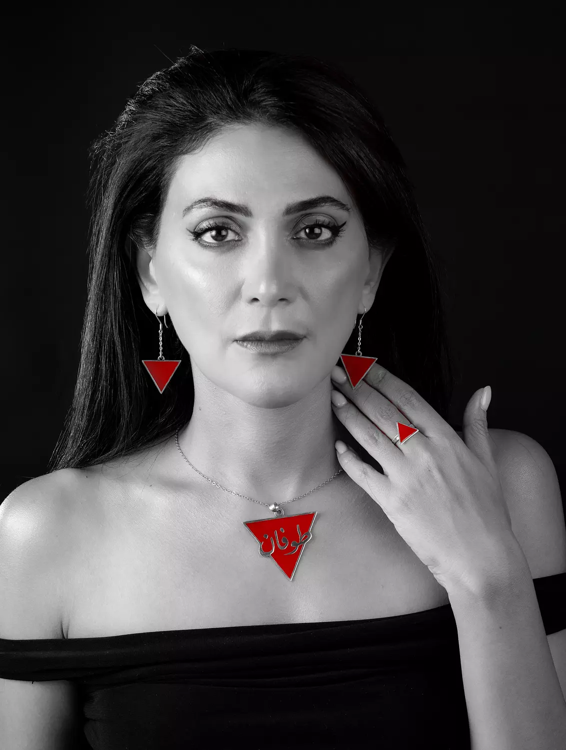 Tofan Red Triangle Necklace by Nedal Badr 3