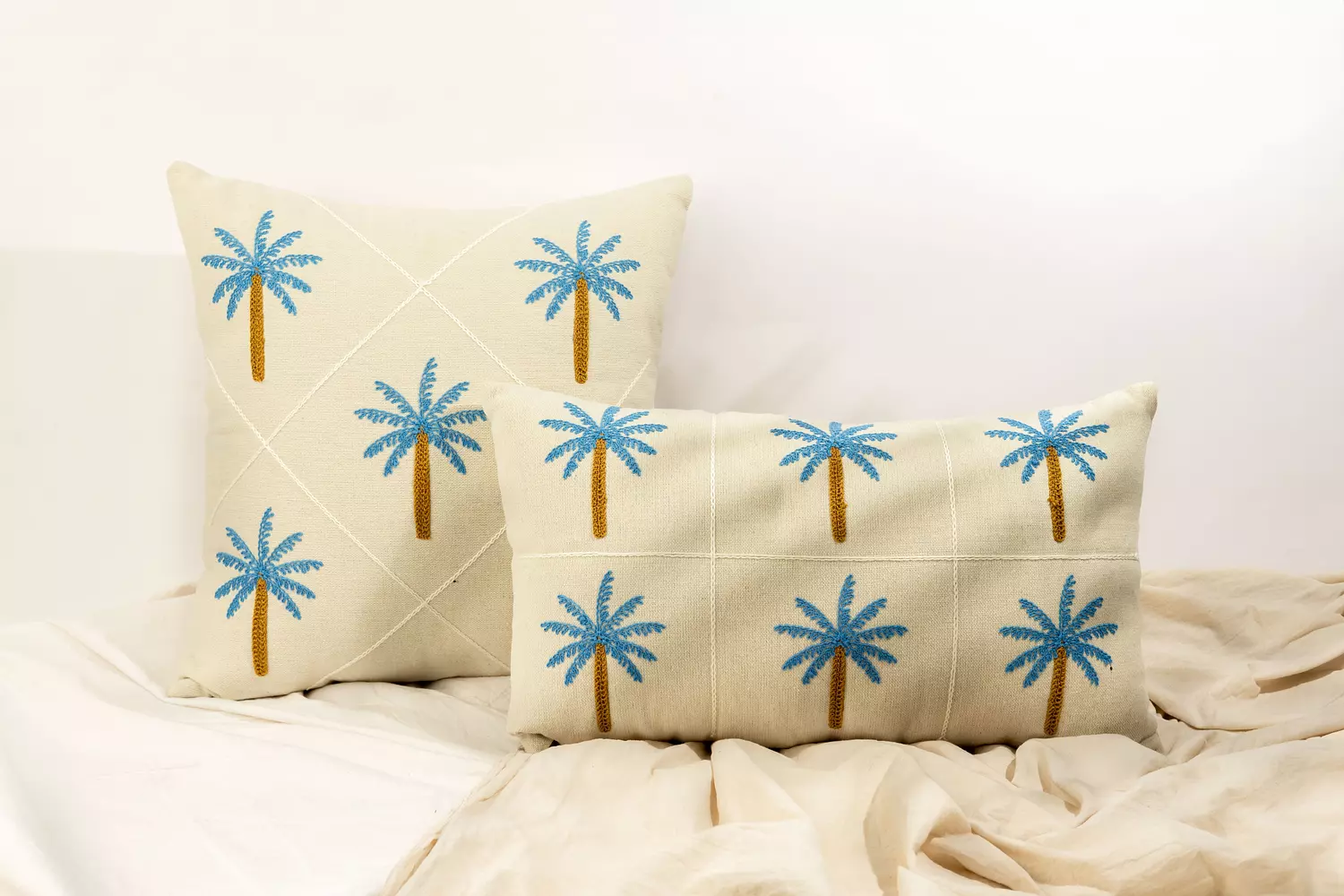 Sky Blue Palm Tree Cushion With Filling  hover image