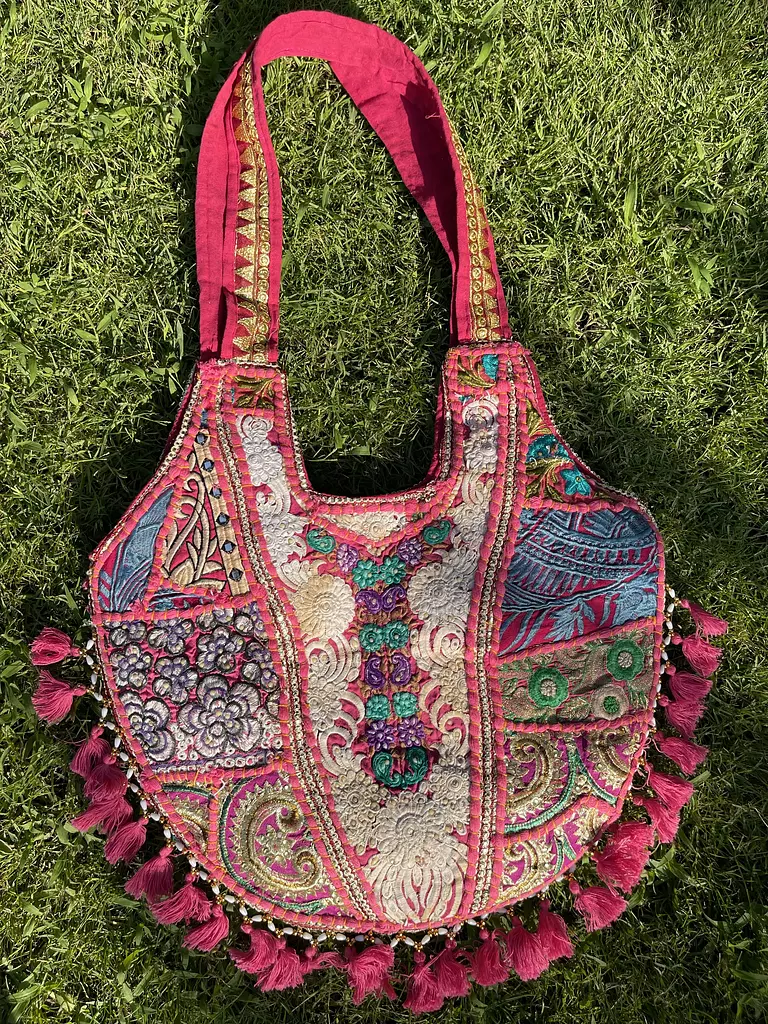 Circular indian boho bag - Fuschia Double face 