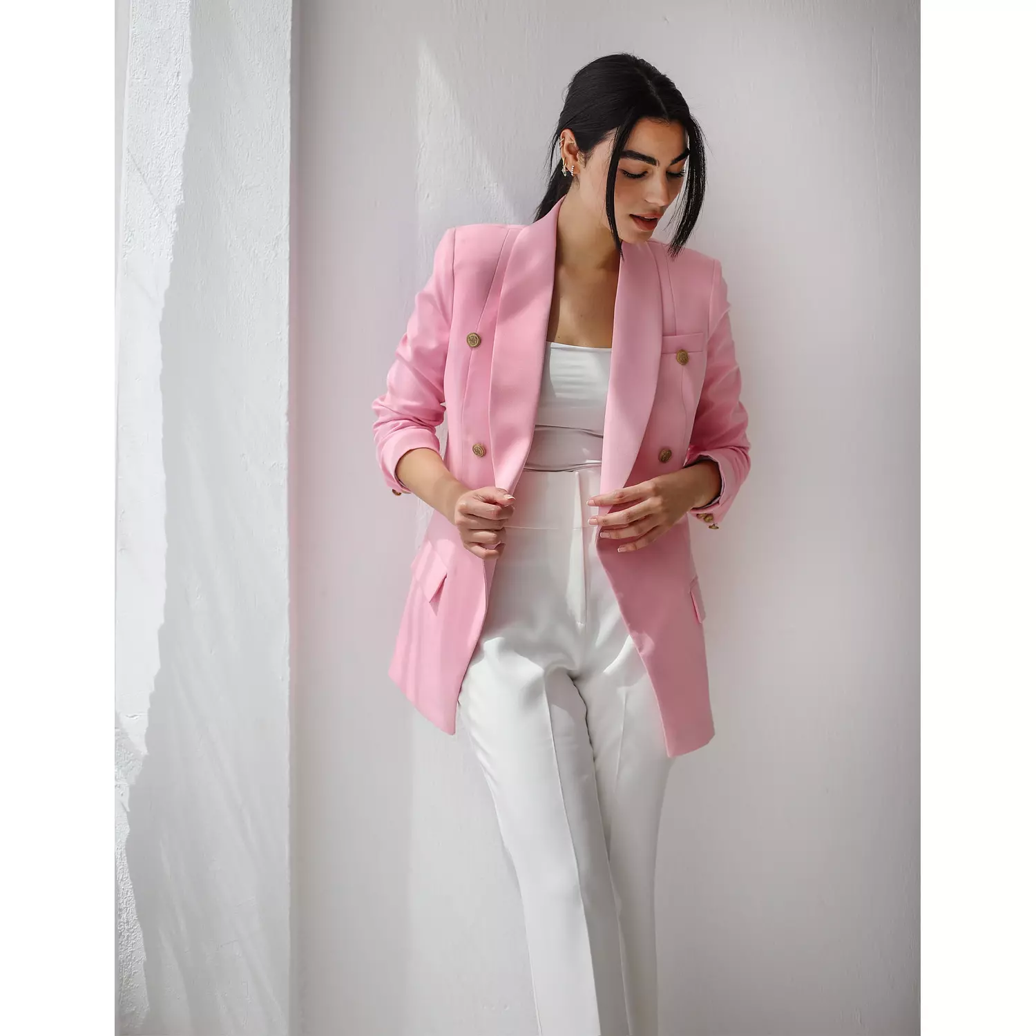 ELITE DOUBLE BREASTED BLAZER ~ BARBIE PINK   2