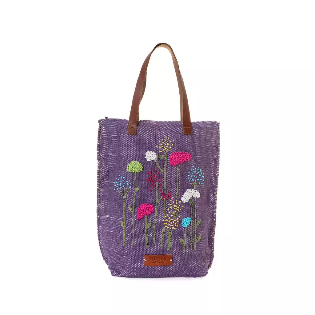 Embroidered Floral Carpet Bag with Genuine Leather Handles (Copy)