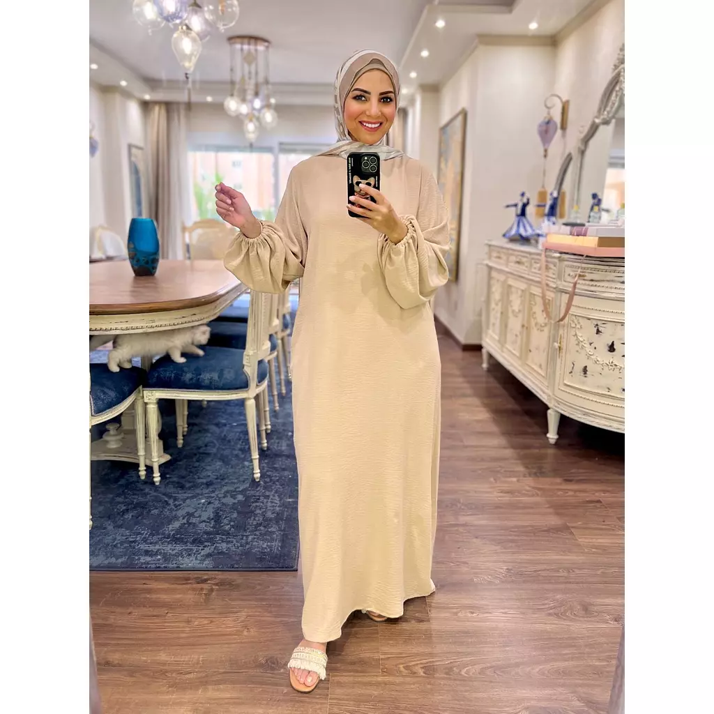 Basic Long Sleeve Dress- Beige