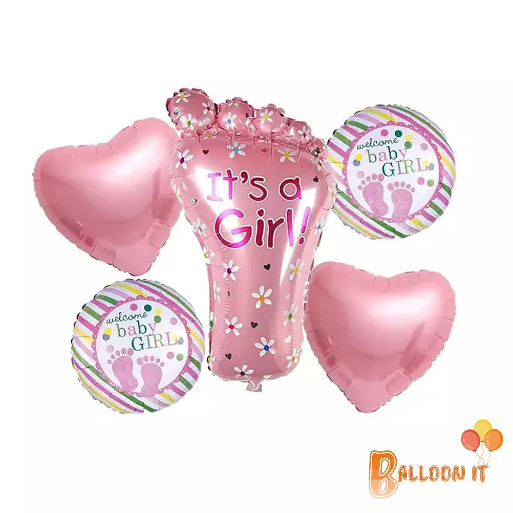 5 pcs baby girl foil balloon for baby shower décor 