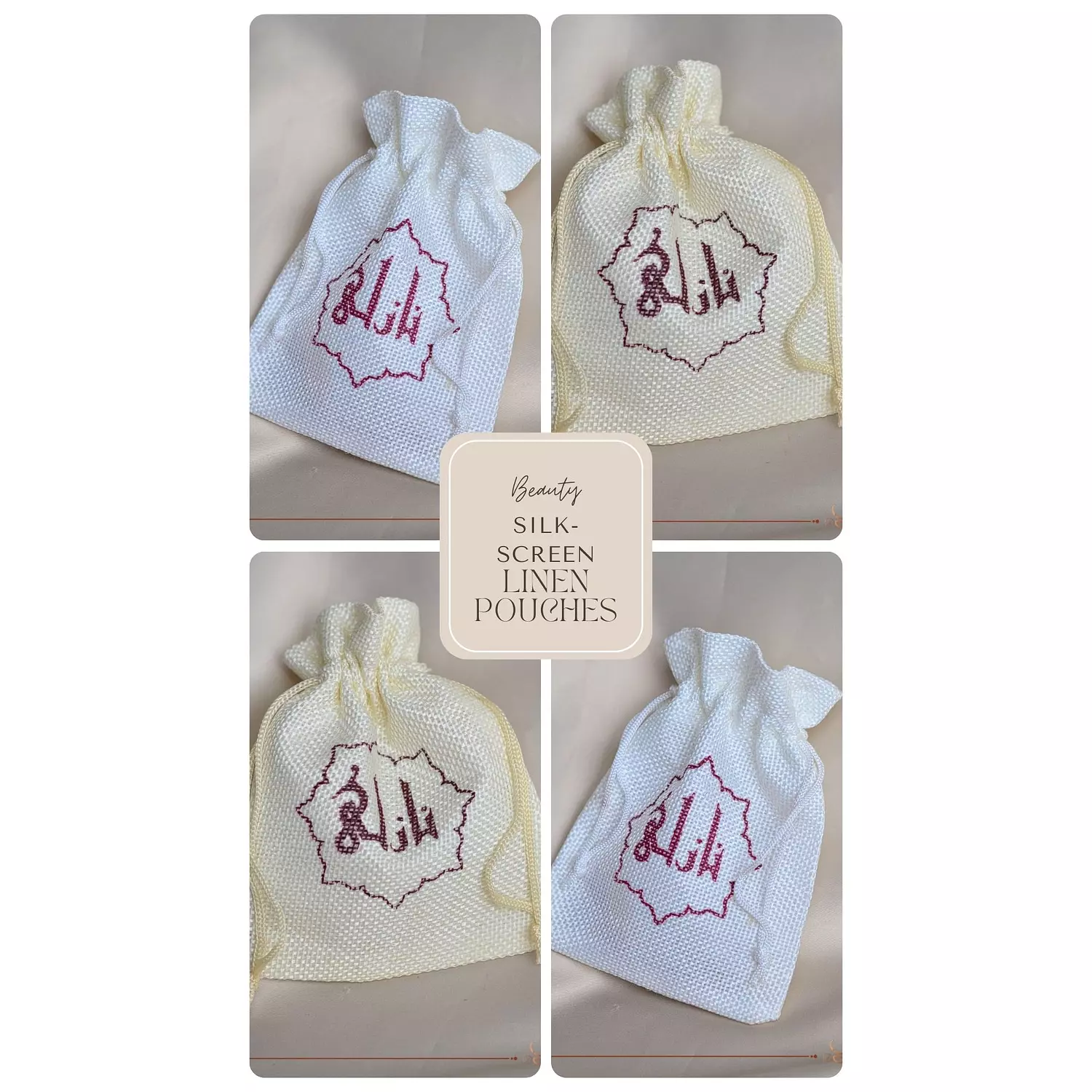 Baby Shower Silk-Screen Linen Pouches (Red-Velvet Prints) hover image