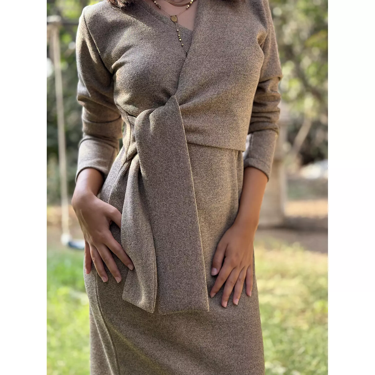 “Skyla” knit dress in Greige 3