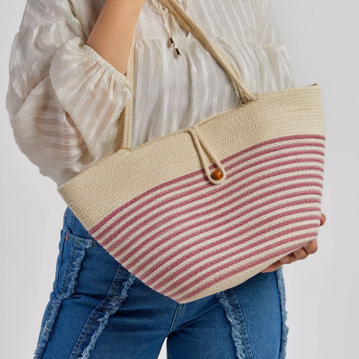 Shoulder Bag - Pink Striped hover image