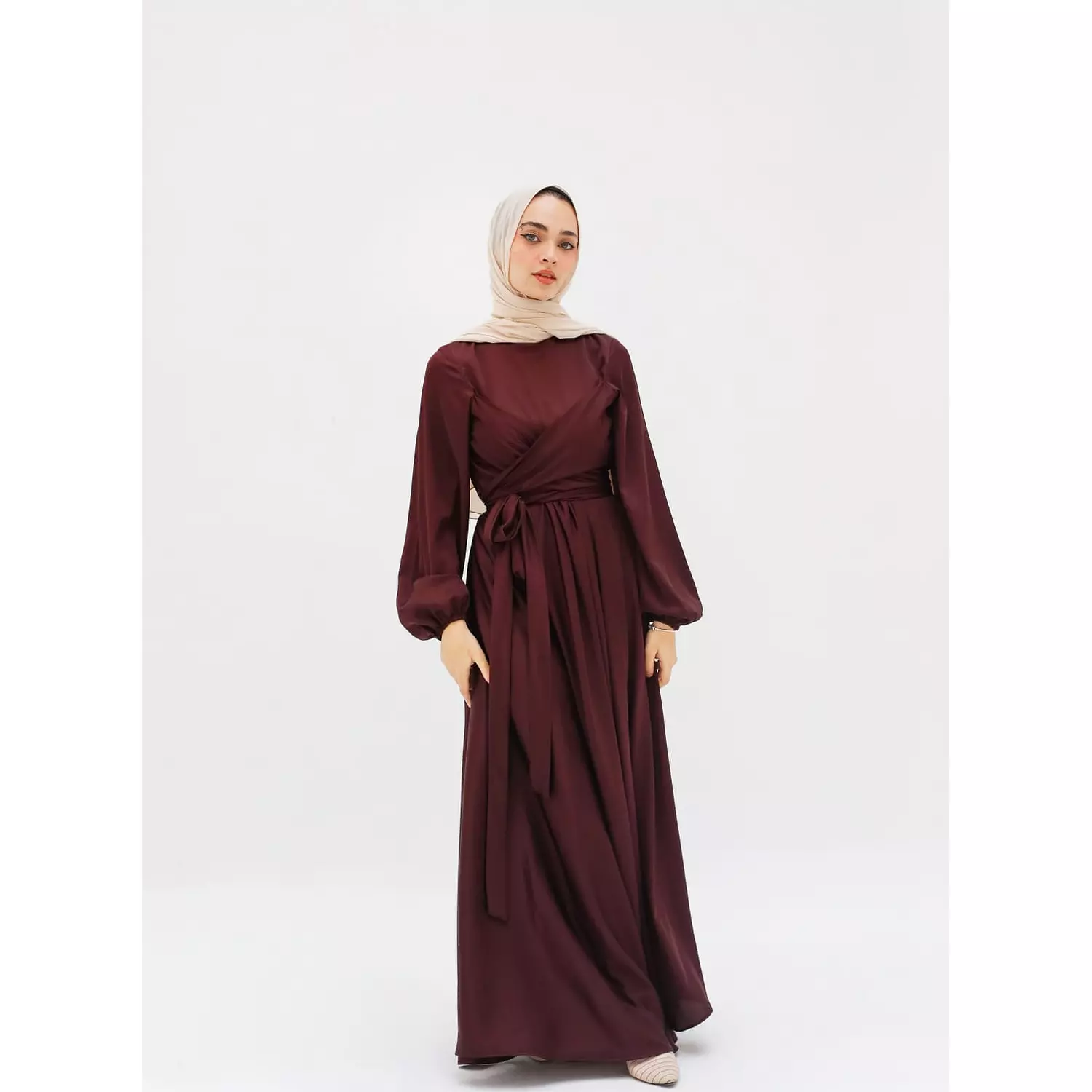 Brown Wrap Satin Dress 2