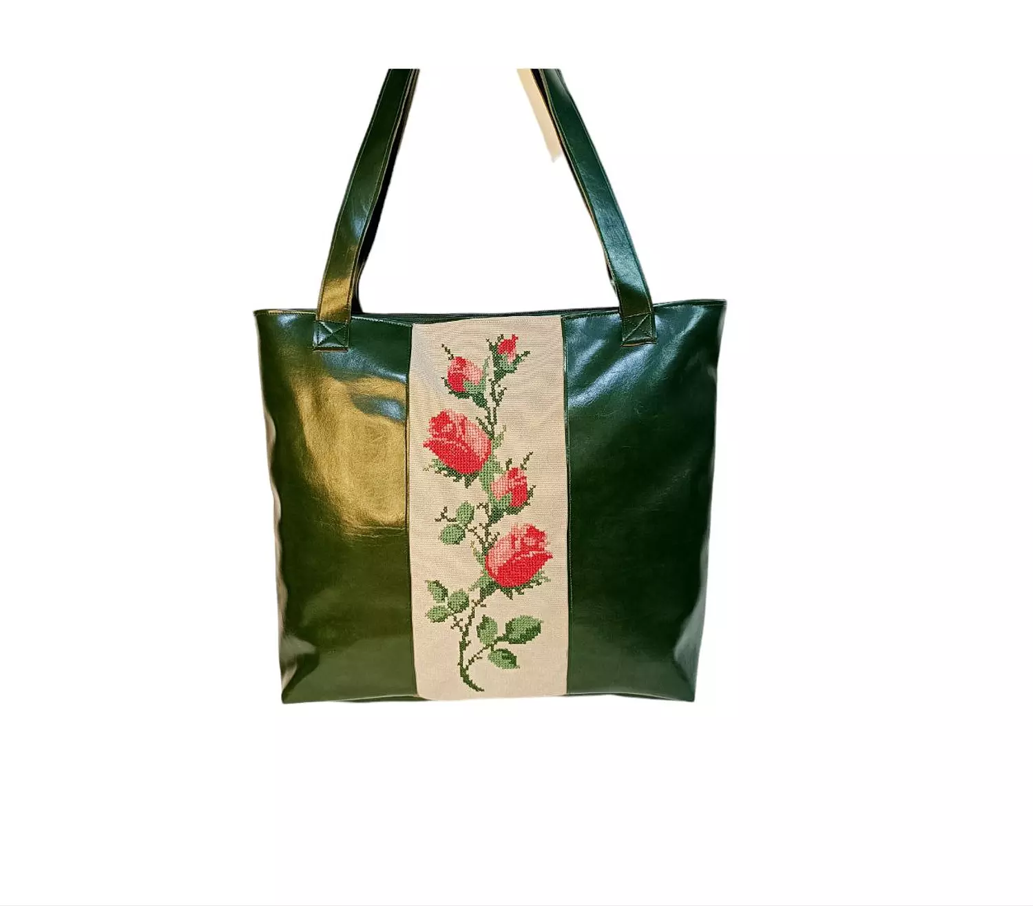 <p><span style="color: #c9bad4">olive leather with flowers embroidery</span></p>