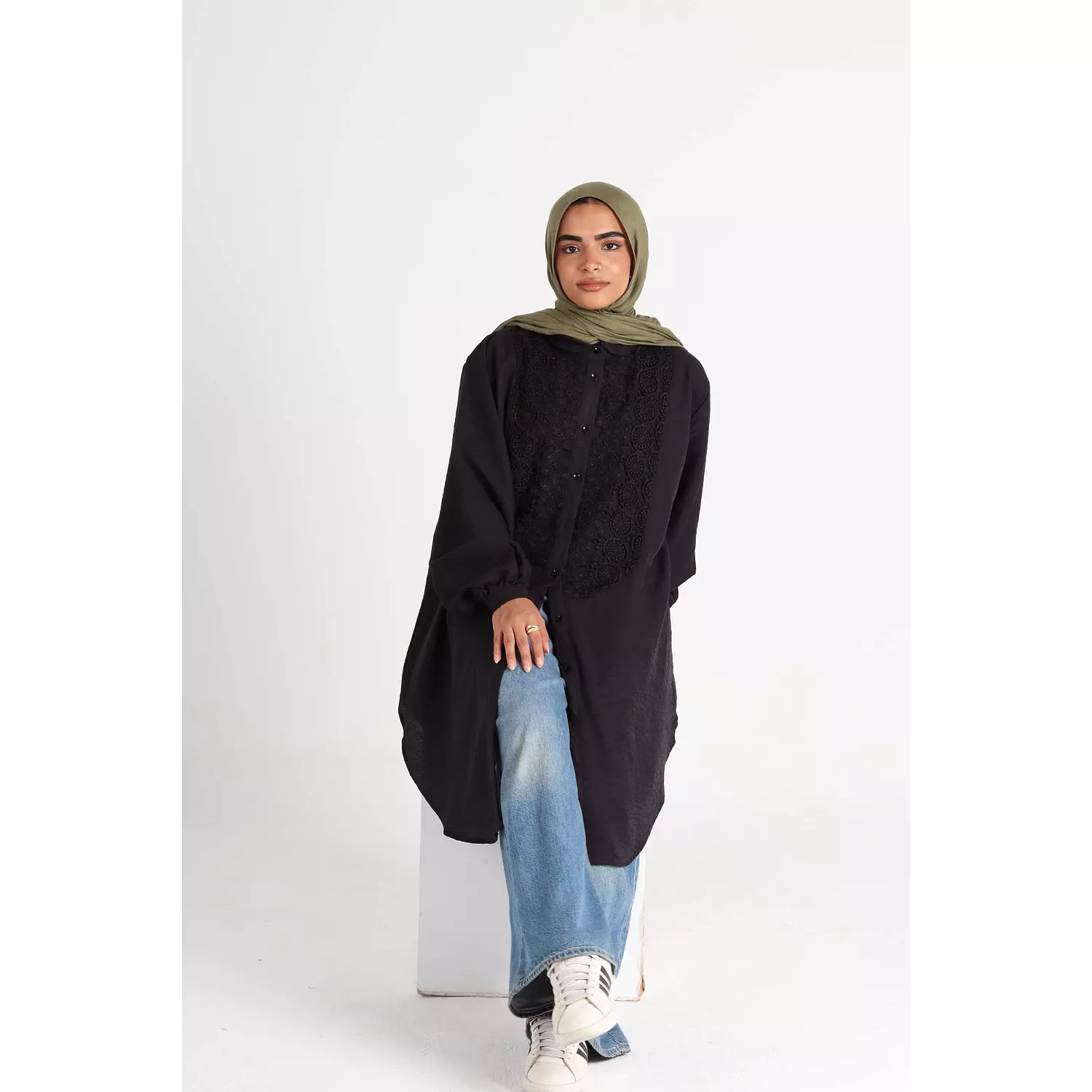 Oversized Black Shirt with Lace 4