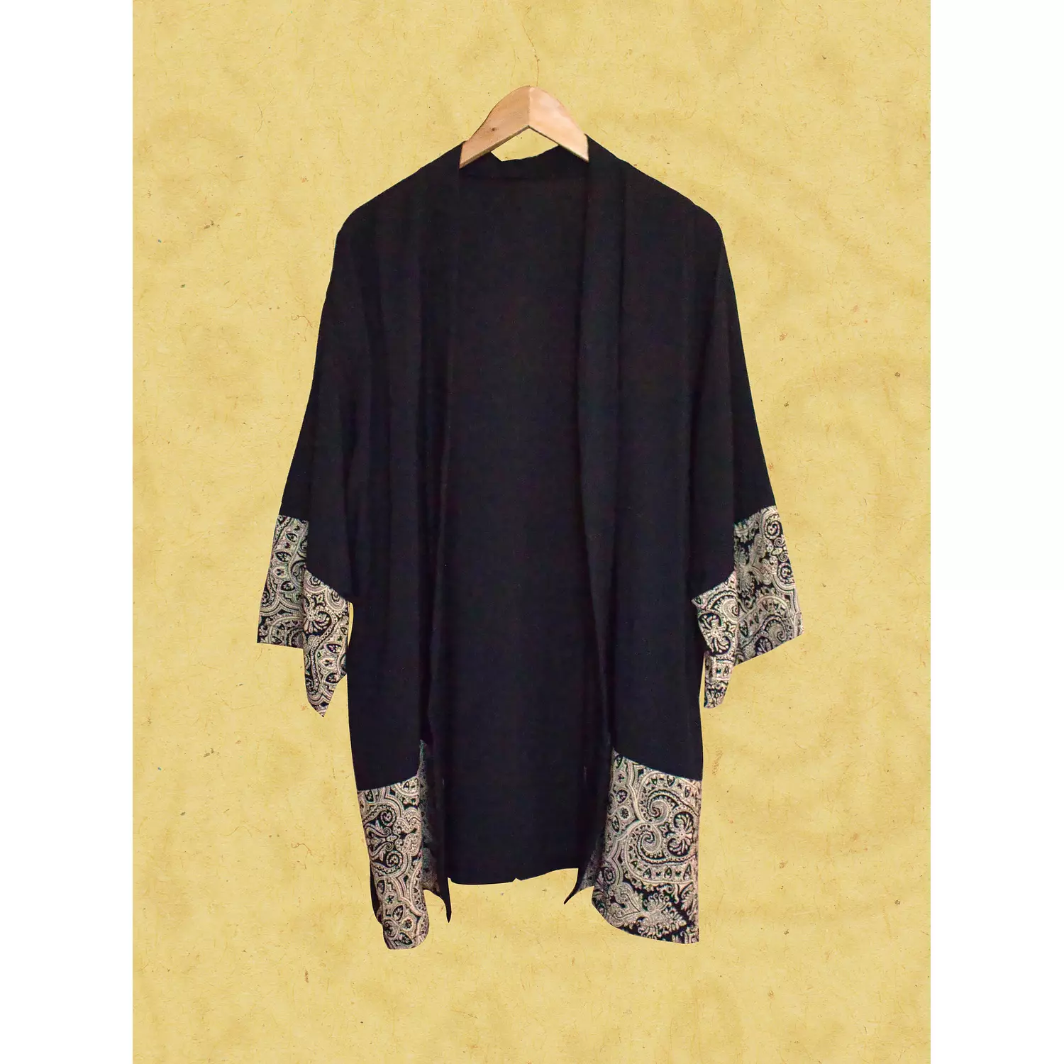 Black Kimono w/ Beige and Black Patched Patterns hover image