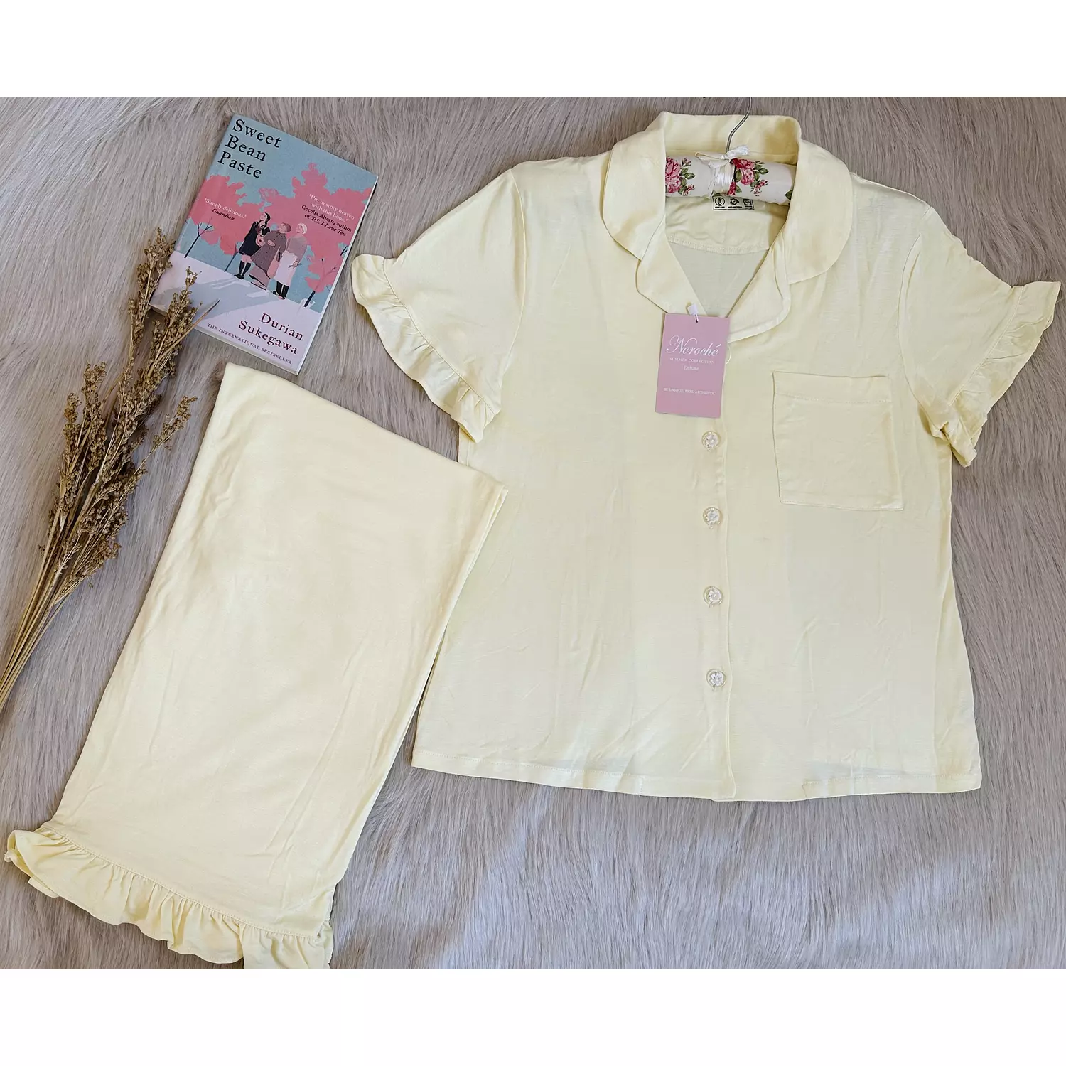 Butter Yellow Ruffled Cotton Pajamas hover image