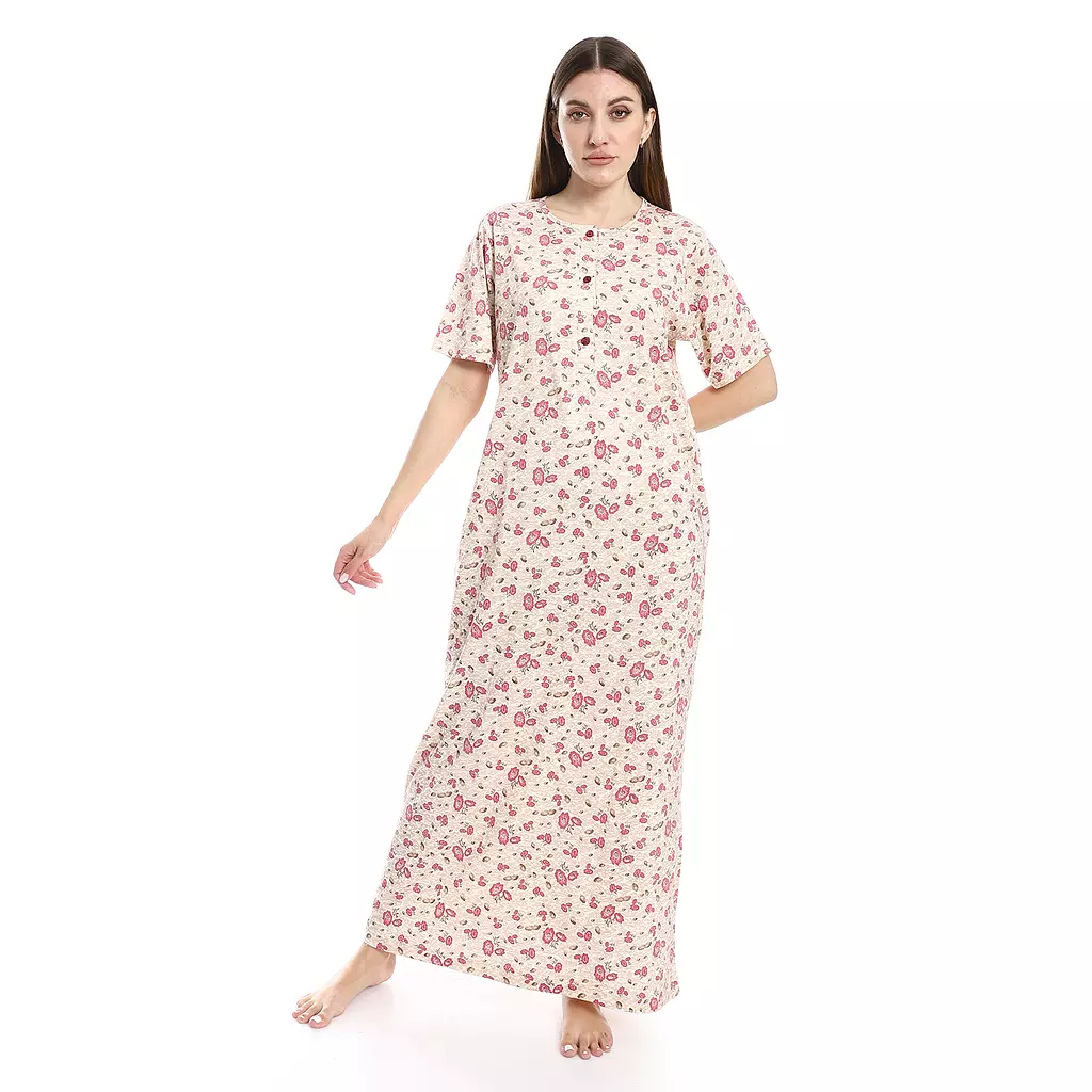 Women Nightgown Floral Pattern - 2488 - Rose