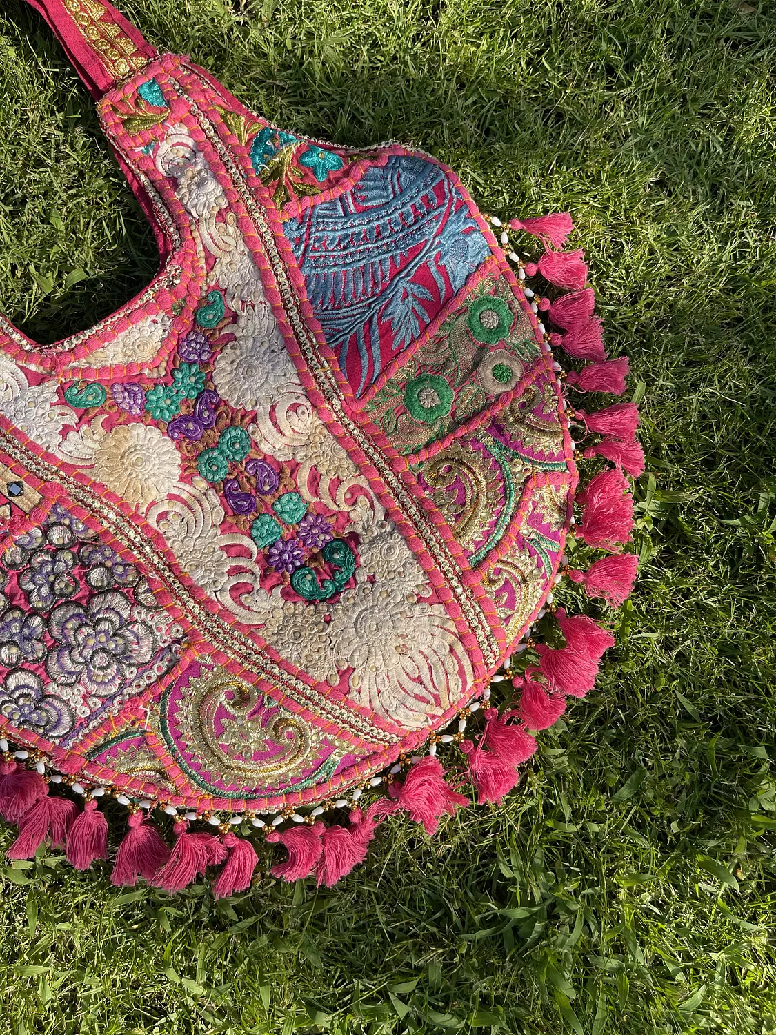 Circular indian boho bag - Fuschia Double face  3