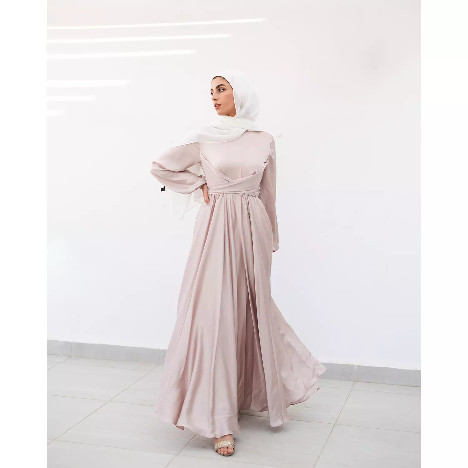 Rose Pink Wrap Satin Dress 1