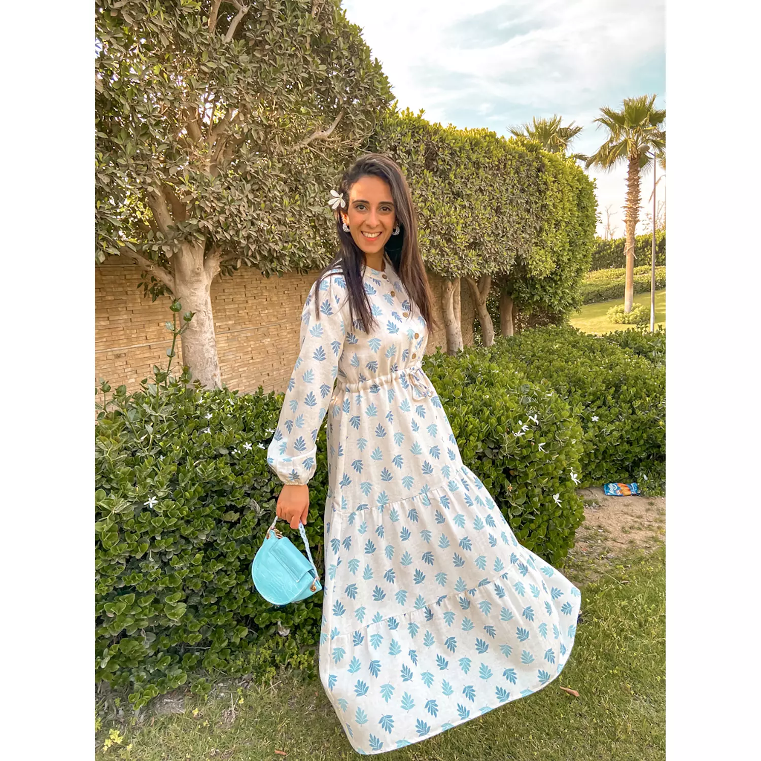 Linen Blue Ash Leaf Dress hover image