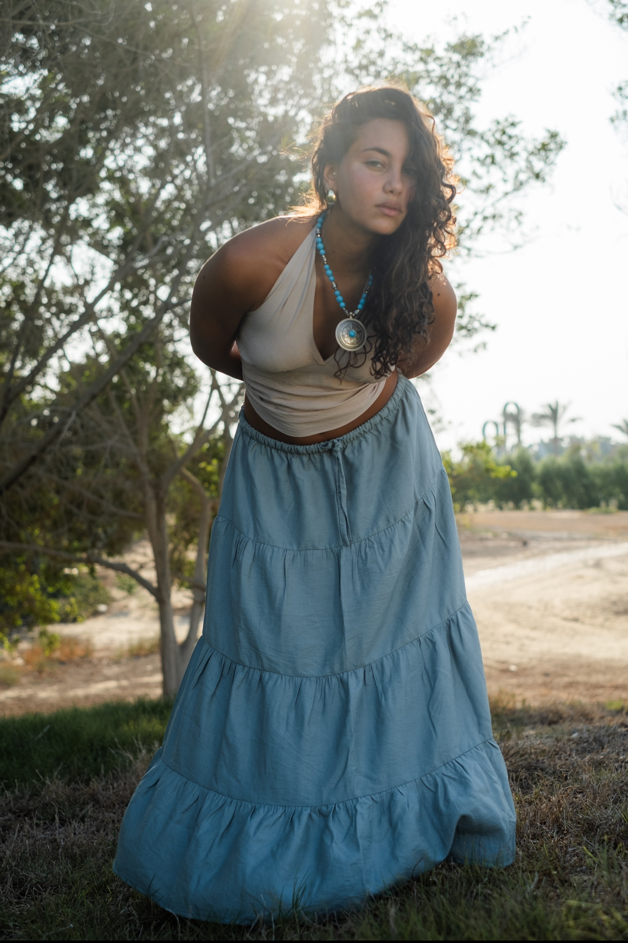 Teal boho maxi skirt 