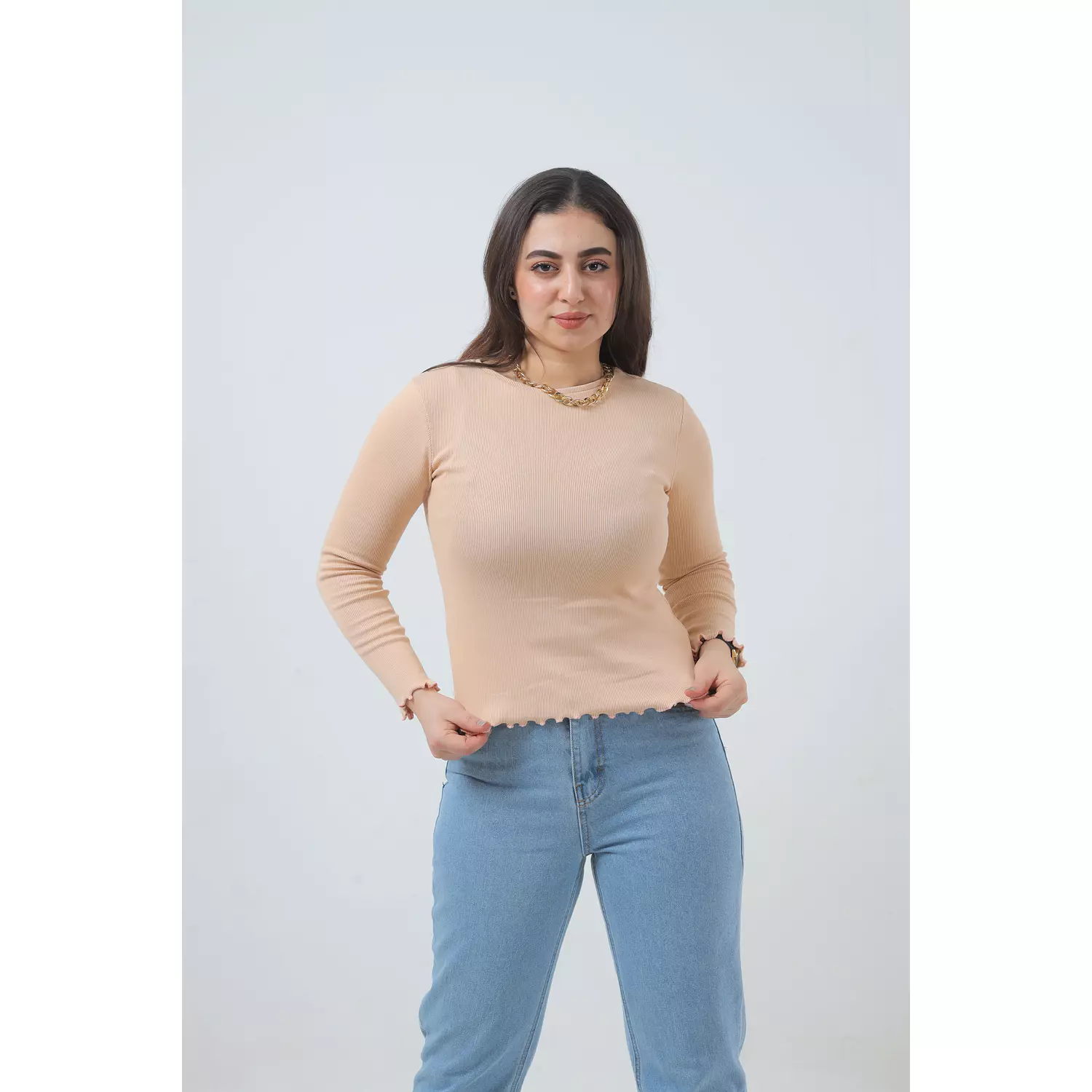 Beige long sleeved Basic Top 2