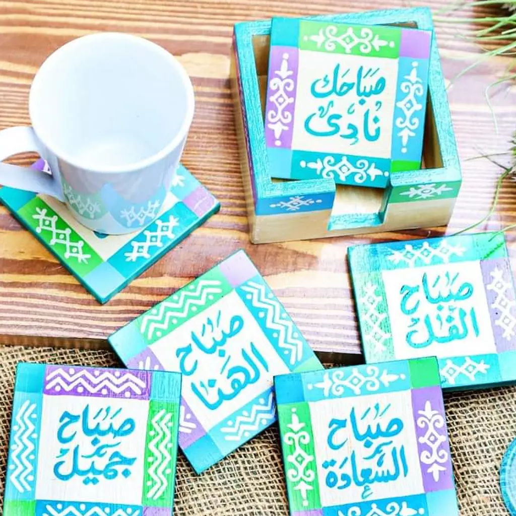 Coaster set - Snow blue green