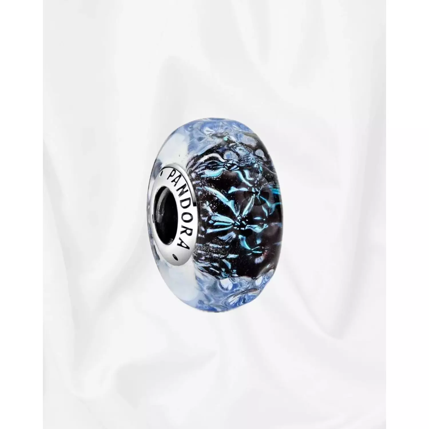 Wavy Dark Blue Murano Glass Ocean Charm hover image