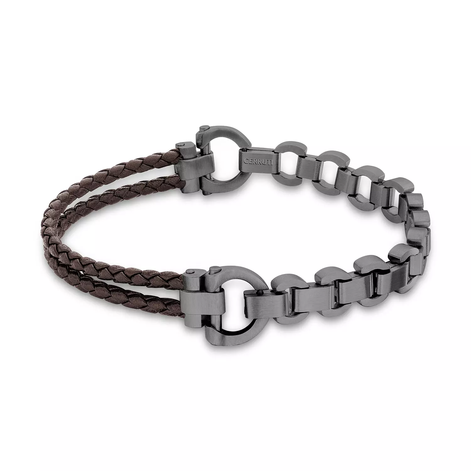 Cerruti 1881 Bracelet For Men Baton Leather Gunmetal Plated Brown Leather Cord hover image