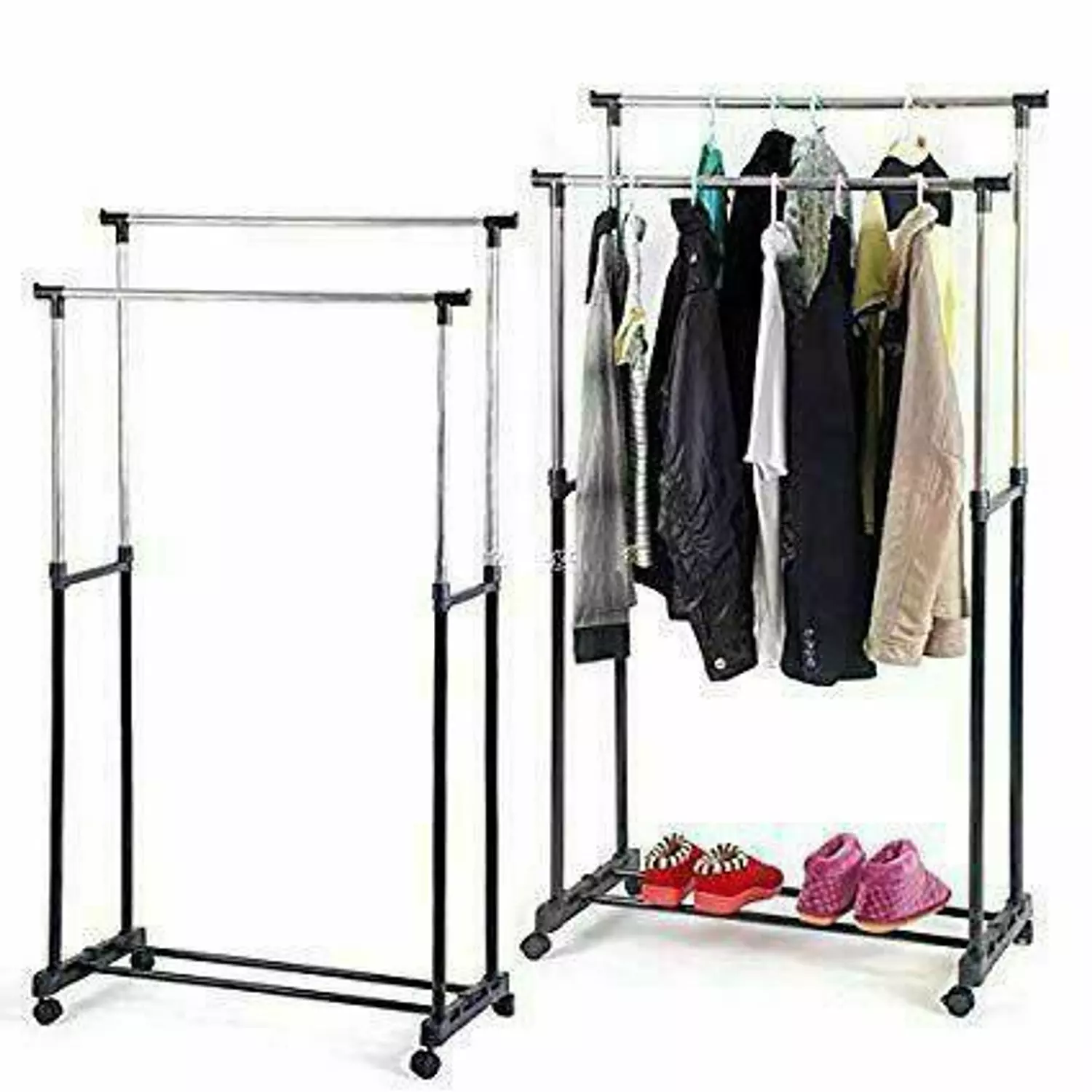 Clothes portable Rack Hanger Extendable Rolling Double pole 1