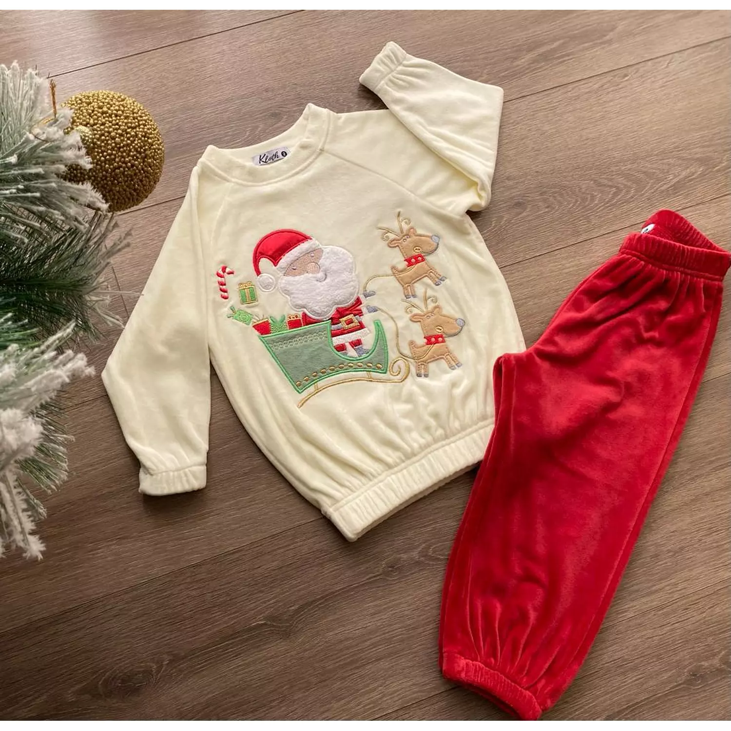 Red  santa christmas pajamas for kids    hover image