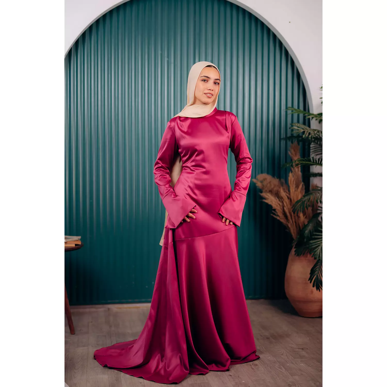 Slanted draped Dress Satin hover image