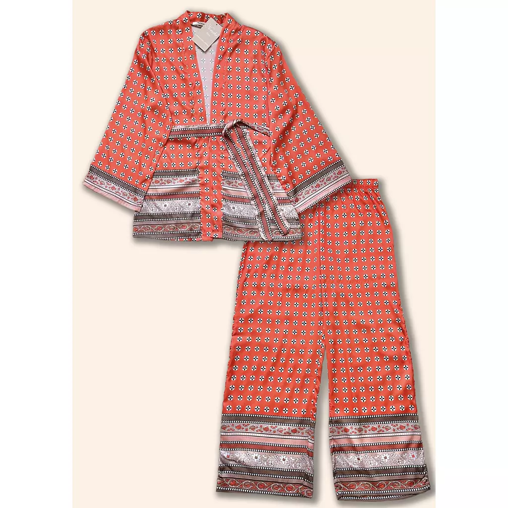 Van Clover Orange Kimono Set