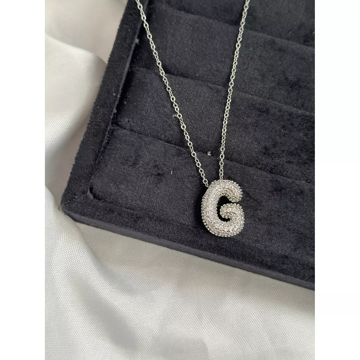 Silver Crystal Bubble Letter Necklace  9