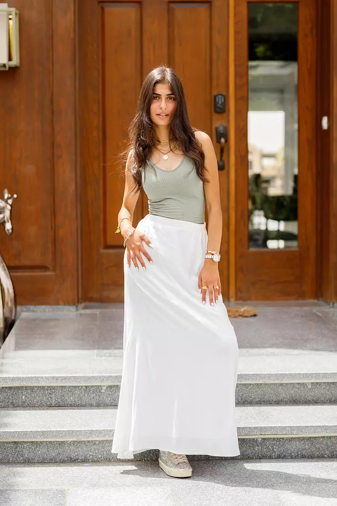 White maxi satin skirt 