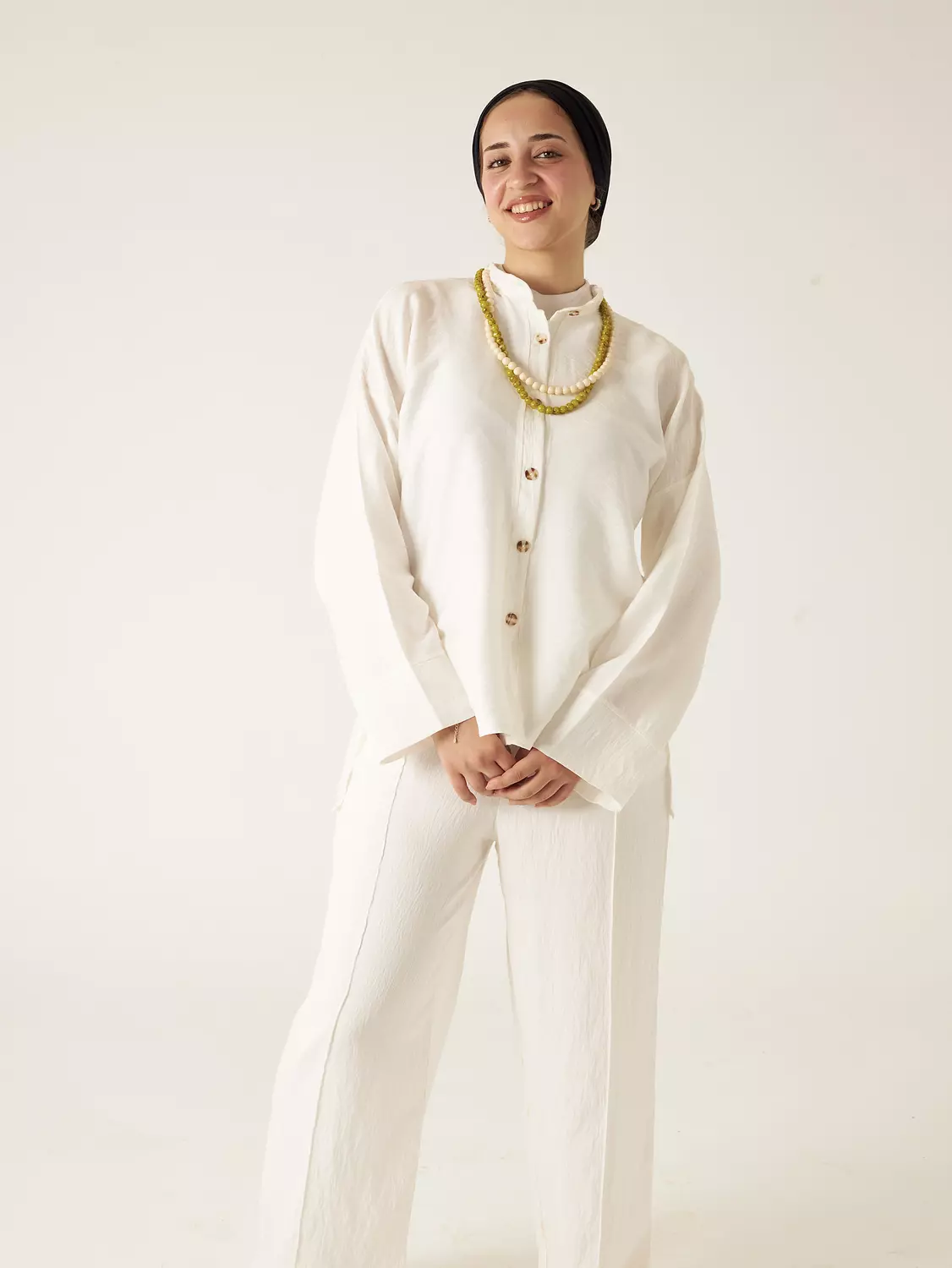 White Buttoned Linen Full Set hover image