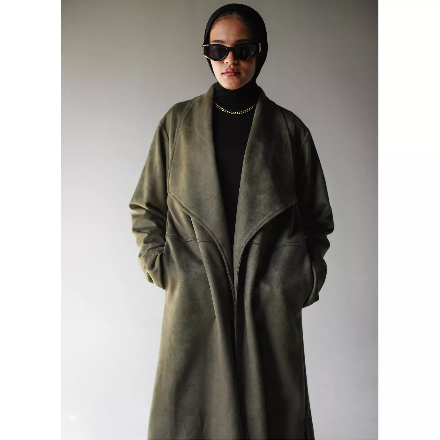 Suede Coat in Olive 5