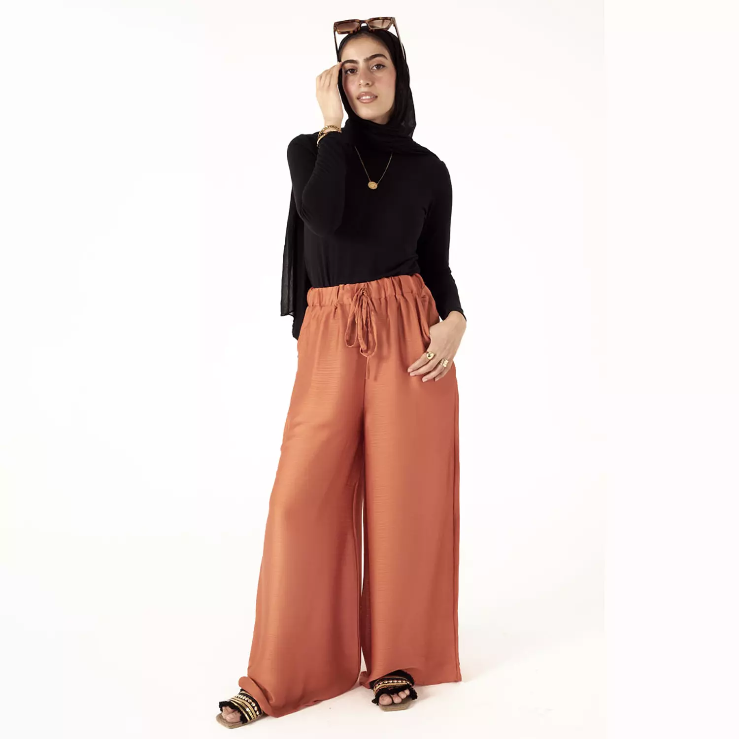 Orange Satin Chiffon Pants 1