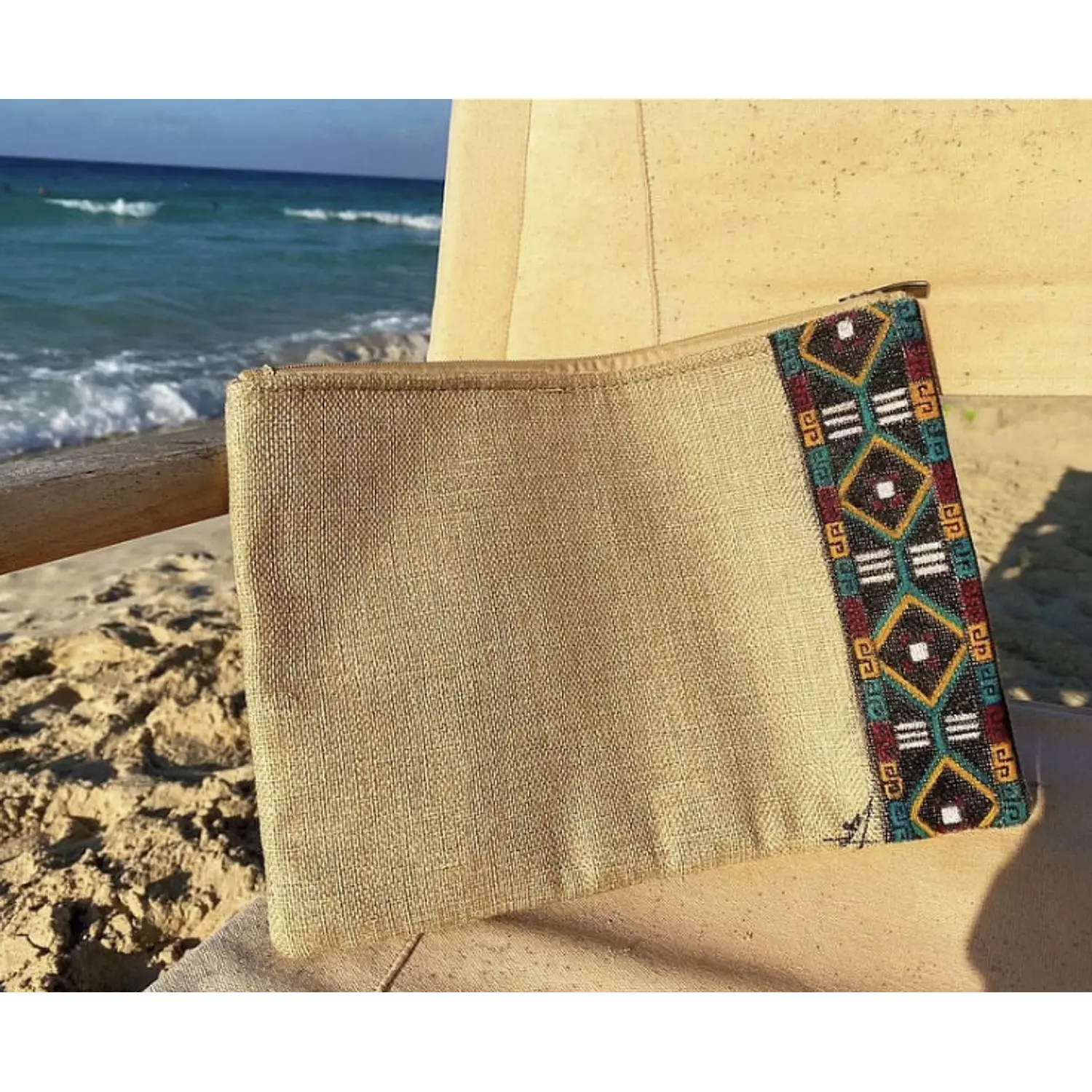 Aztec Birder Hand-Painted Burlap Pouch by order hover image