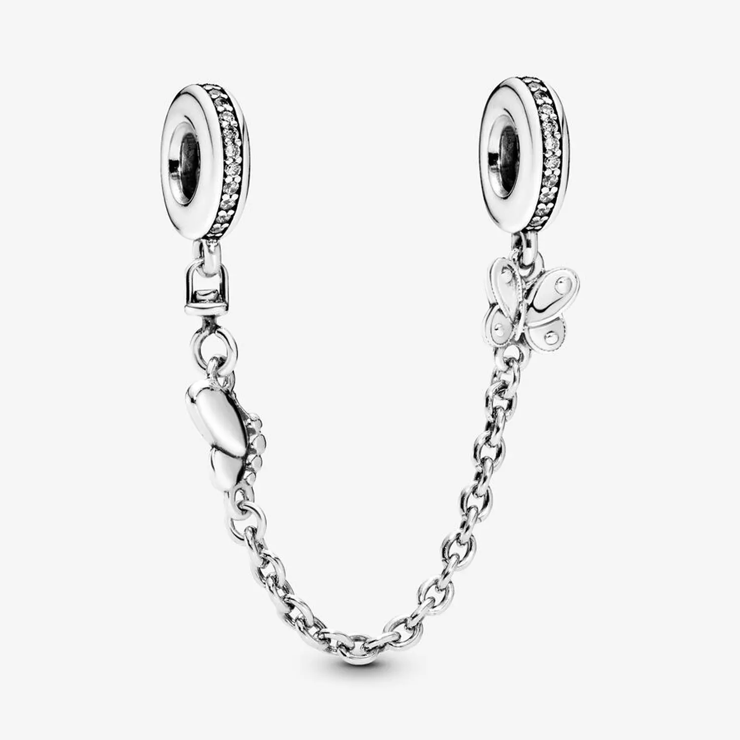 Butterfly silver safety chain with clear cubic zirconia hover image