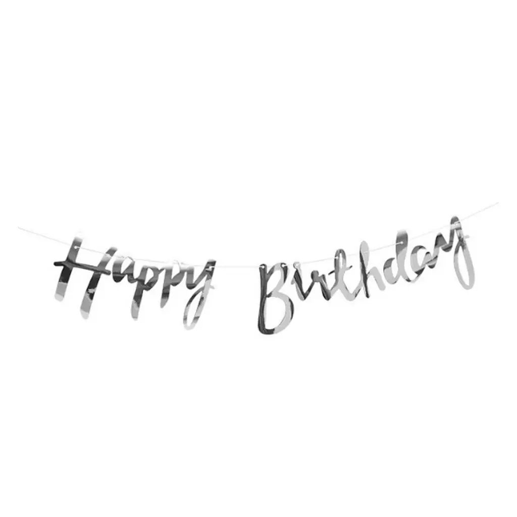 Silver Happy Birthday Script Garland | Maison de Fete