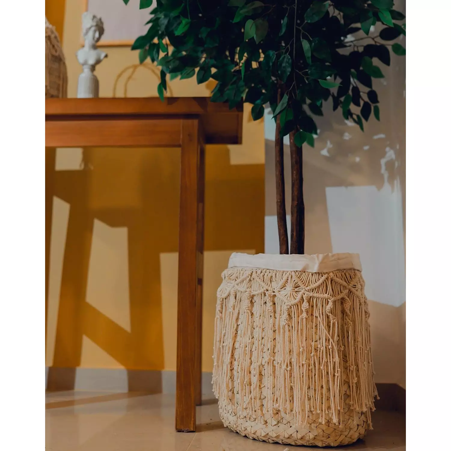 Straw basket with macrame hover image