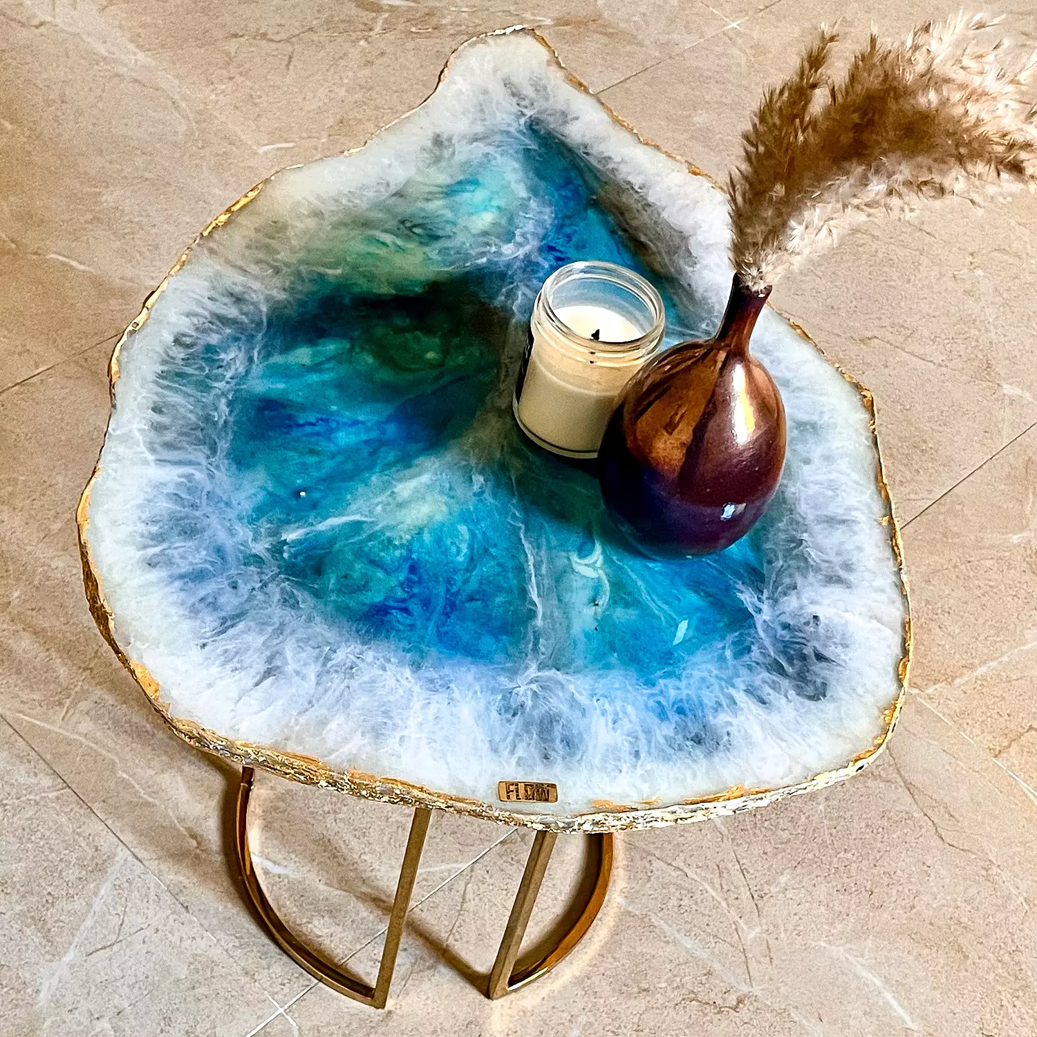 Turquoise & white agate side table 3