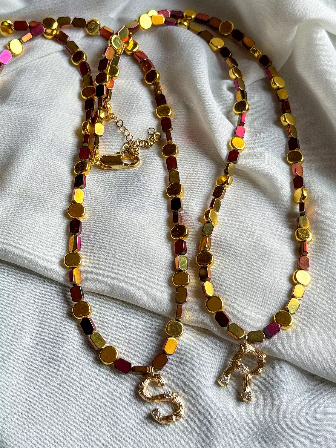 Hematite Letter Necklace " Red/Gold" ( By Order ) 1