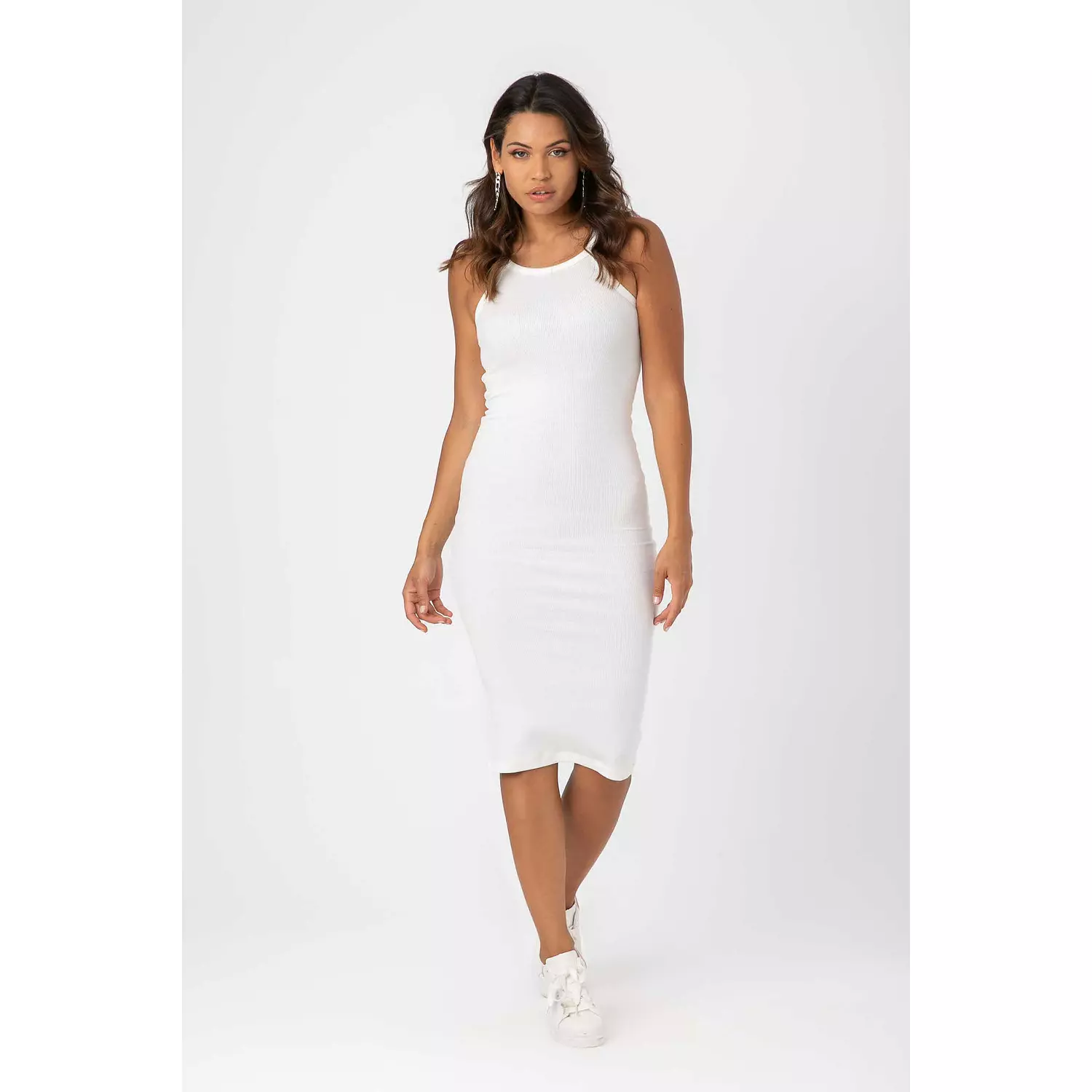 LONG RIBBED KNIT DRESS hover image