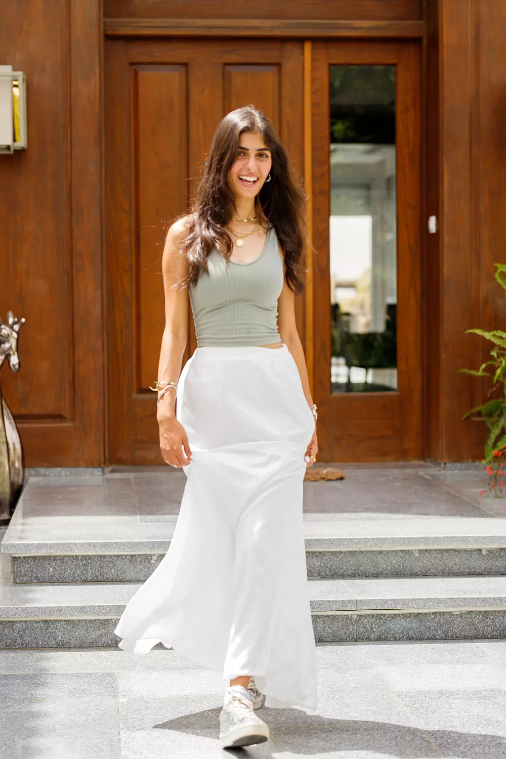 White maxi satin skirt  2